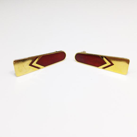 Vintage Laurel Burch Gold Red Chevron Post Earrings, 1980s, Gold Plated - Picture 7 of 10